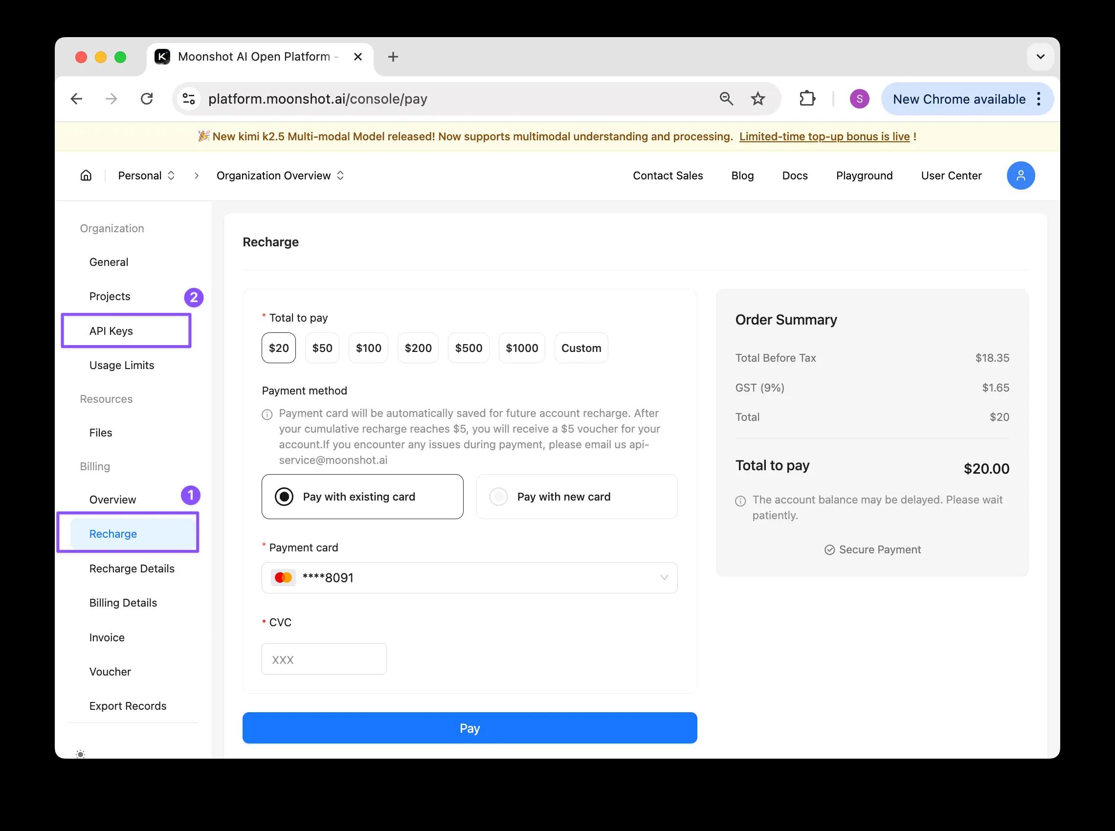 Prepare your Kimi (Moonshot AI) access